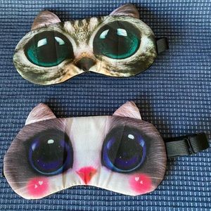 Pair of 3D Cat Design Beauty Sleep Masks for Home or Travel